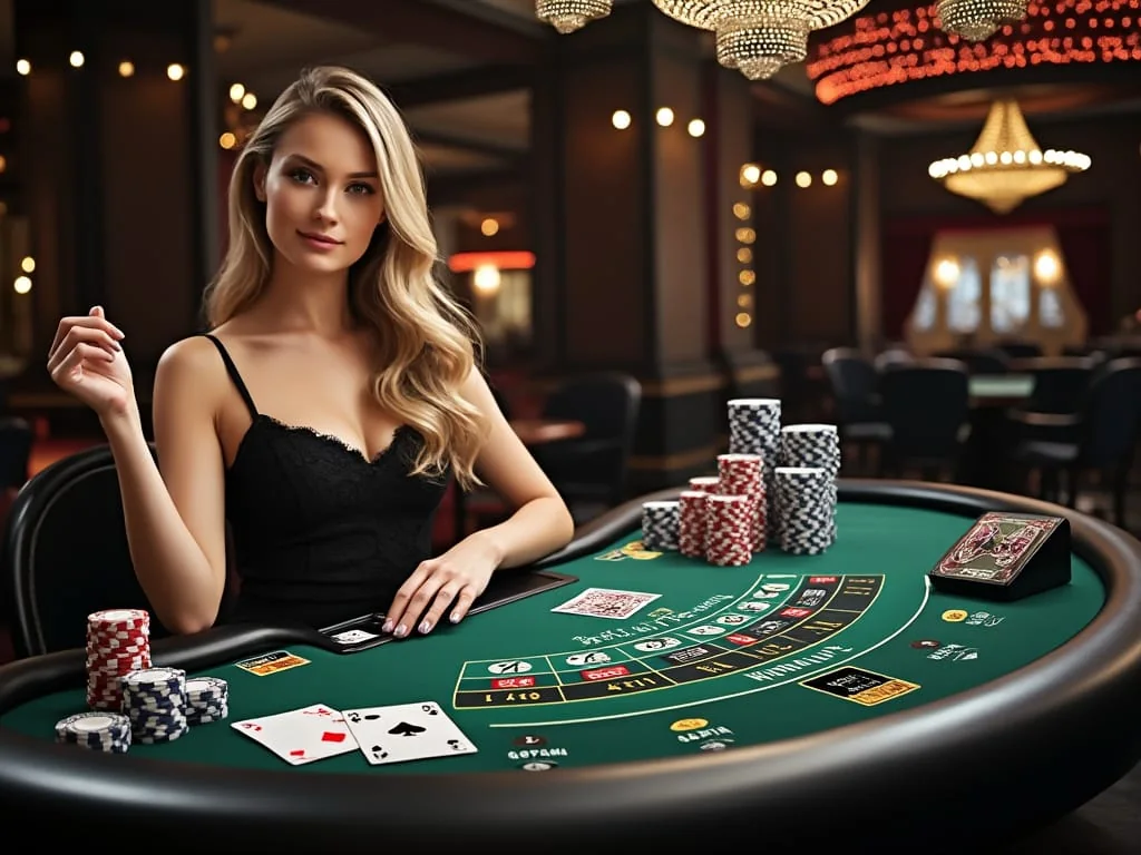 Area permainan kasino live dengan meja dealer